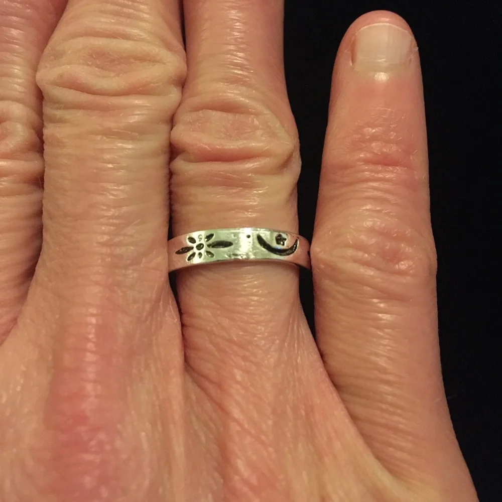 Silver Tone Celestial Engraved Ring